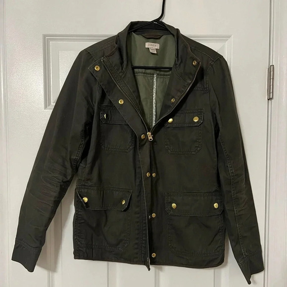 J. Crew | Olive / Army Green Resin-Coated Twill Utility Jacket | Size M - Picture 5 of 12